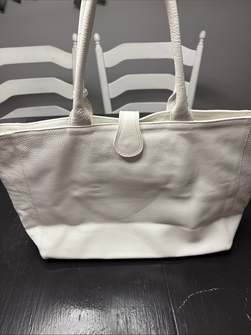 Vera Pelle White Leather Satchel with Gold Hardware